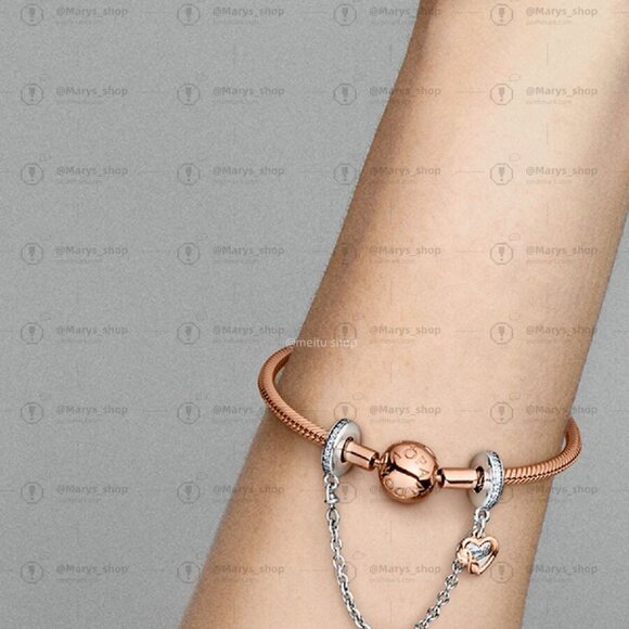 Pandora Family Heart Safety Chain Charm|Two-tone - Picture 2 of 2